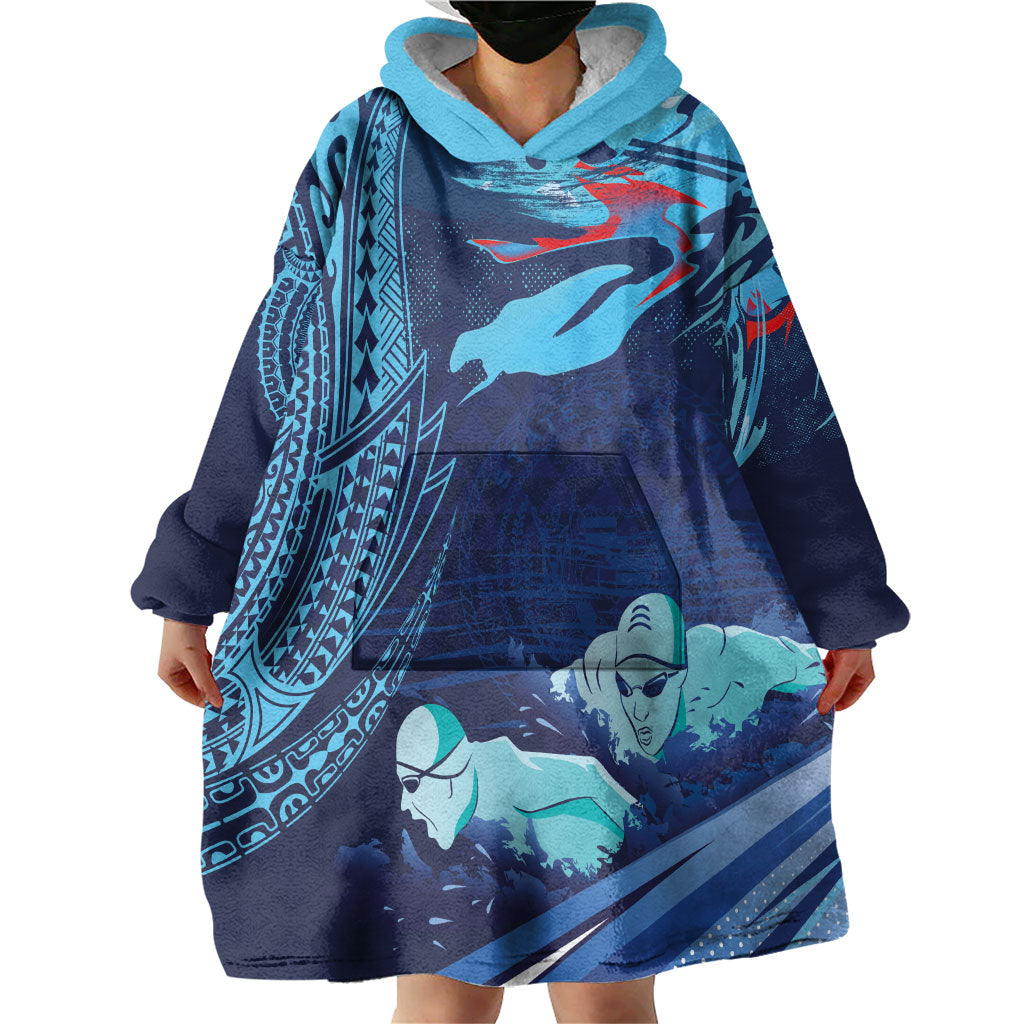 Personalized Hawaii Swimming Wearable Blanket Hoodie Tribal Sporty Style LT03 - Polynesian Pride