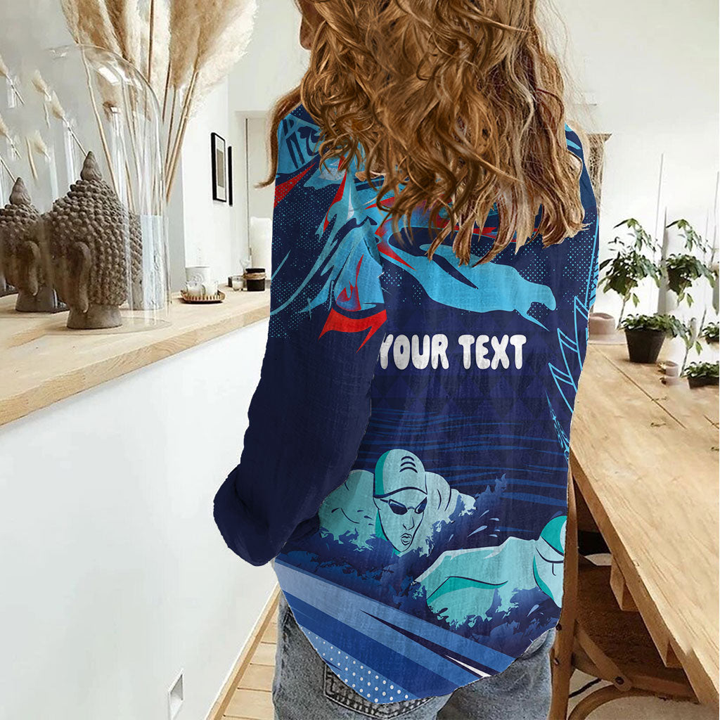 Personalized Hawaii Swimming Women Casual Shirt Tribal Sporty Style LT03 - Polynesian Pride