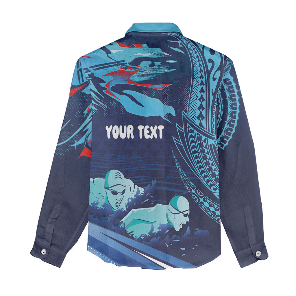 Personalized Hawaii Swimming Women Casual Shirt Tribal Sporty Style LT03 - Polynesian Pride