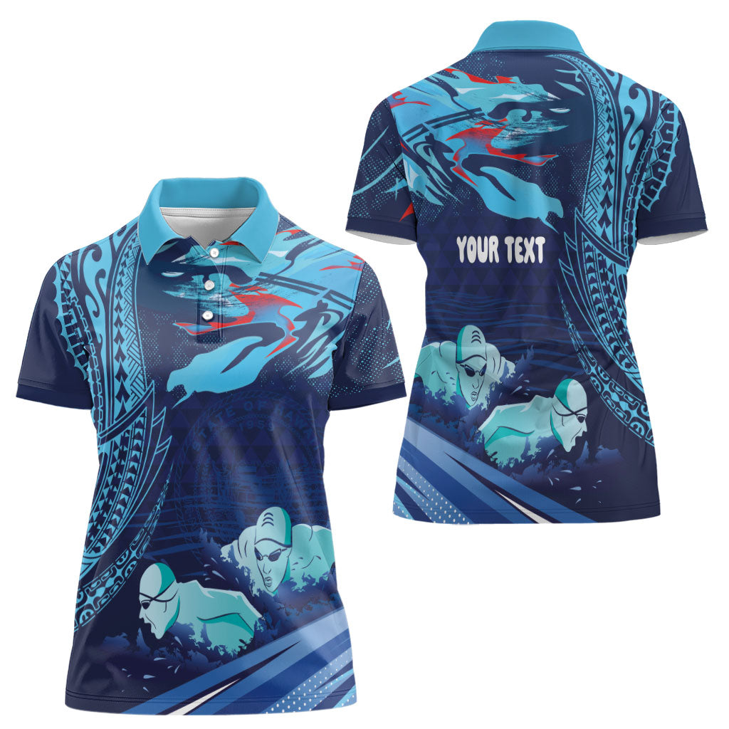 Personalized Hawaii Swimming Women Polo Shirt Tribal Sporty Style LT03 - Polynesian Pride