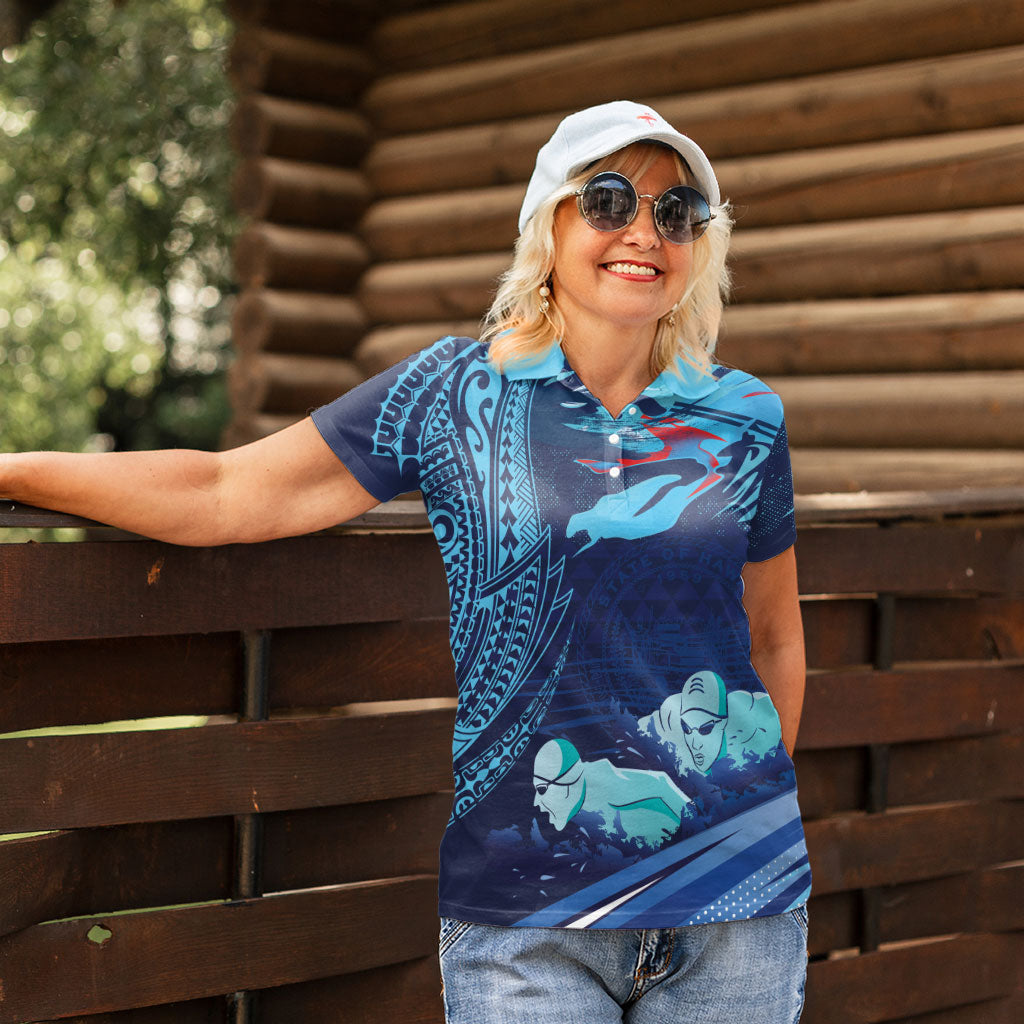 Personalized Hawaii Swimming Women Polo Shirt Tribal Sporty Style LT03 - Polynesian Pride