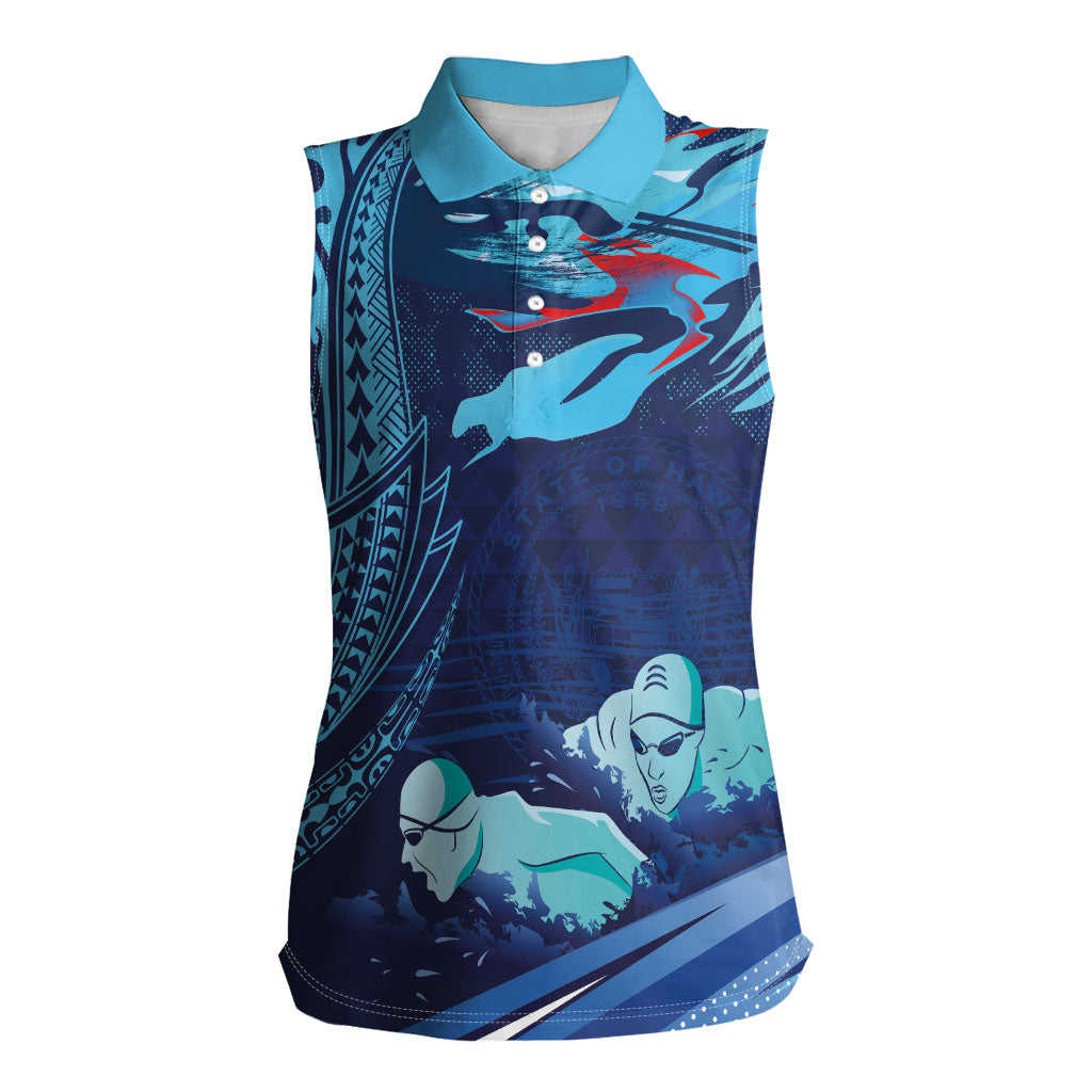 Personalized Hawaii Swimming Women Sleeveless Polo Shirt Tribal Sporty Style LT03 Female Multicolor - Polynesian Pride