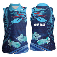 Personalized Hawaii Swimming Women Sleeveless Polo Shirt Tribal Sporty Style LT03 - Polynesian Pride