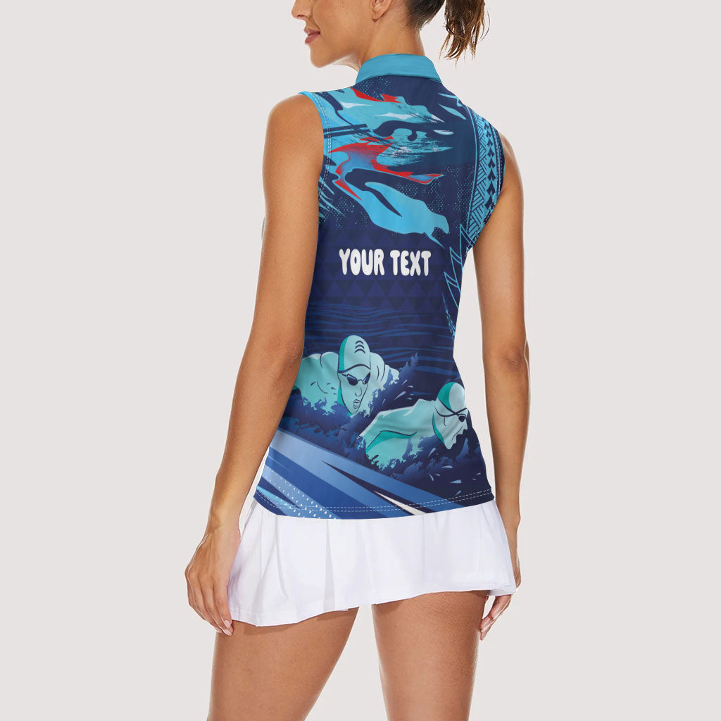 Personalized Hawaii Swimming Women Sleeveless Polo Shirt Tribal Sporty Style LT03 - Polynesian Pride
