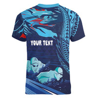 Personalized Hawaii Swimming Women V-Neck T-Shirt Tribal Sporty Style LT03 - Polynesian Pride