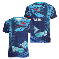 Personalized Hawaii Swimming Women V-Neck T-Shirt Tribal Sporty Style LT03 - Polynesian Pride