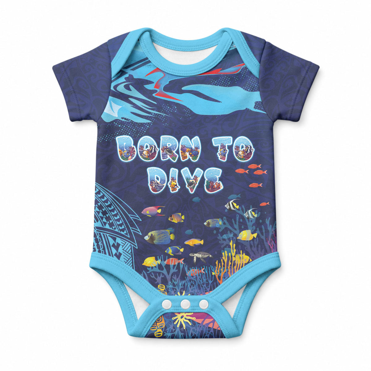 Personalized Hawaii Diving Baby Onesie Tribal Pattern with Ocean Floor