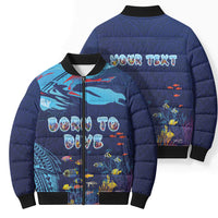 Personalized Hawaii Diving Bomber Puffer Jacket Tribal Pattern with Ocean Floor LT03 - Polynesian Pride