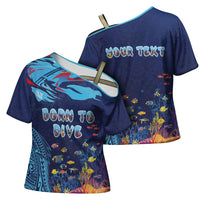 Personalized Hawaii Diving Cross Shoulder Shirt Tribal Pattern with Ocean Floor LT03 - Polynesian Pride