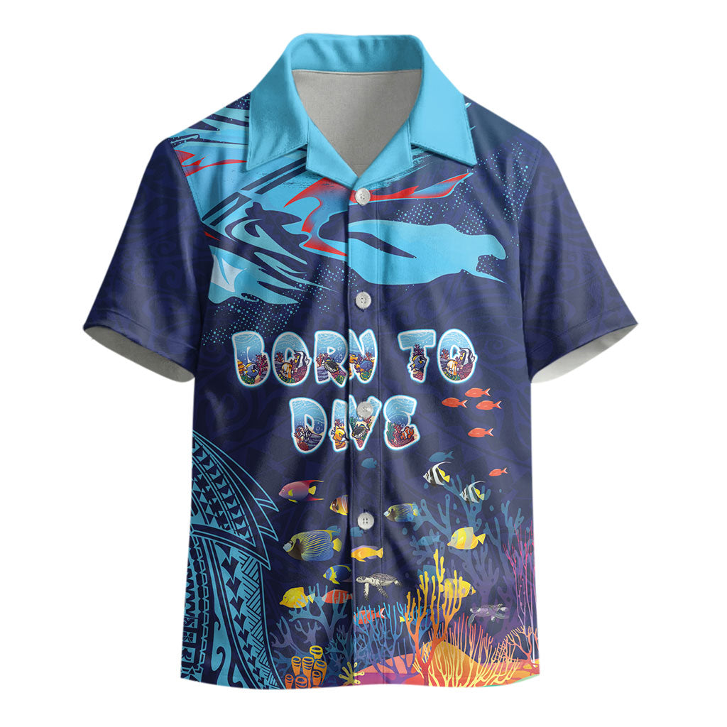 Personalized Hawaii Diving Kid Hawaiian Shirt Tribal Pattern with Ocean Floor LT03 - Polynesian Pride