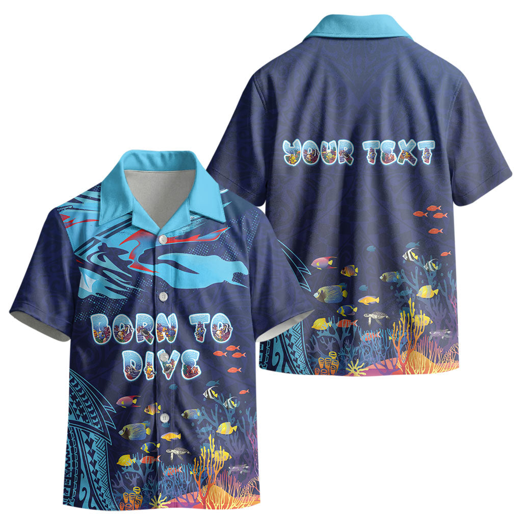 Personalized Hawaii Diving Kid Hawaiian Shirt Tribal Pattern with Ocean Floor LT03 - Polynesian Pride