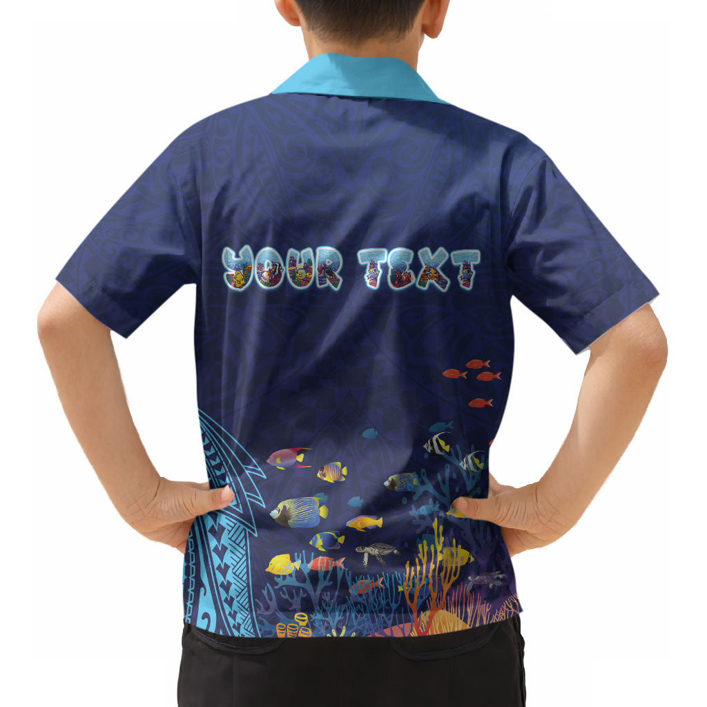 Personalized Hawaii Diving Kid Hawaiian Shirt Tribal Pattern with Ocean Floor LT03 - Polynesian Pride