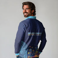 Personalized Hawaii Diving Long Sleeve Polo Shirt Tribal Pattern with Ocean Floor LT03 - Polynesian Pride