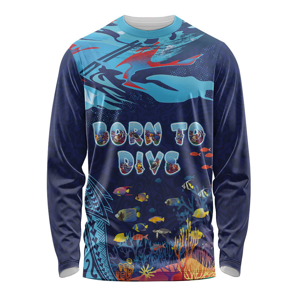 Personalized Hawaii Diving Long Sleeve Shirt Tribal Pattern with Ocean Floor LT03 Unisex Multicolor - Polynesian Pride