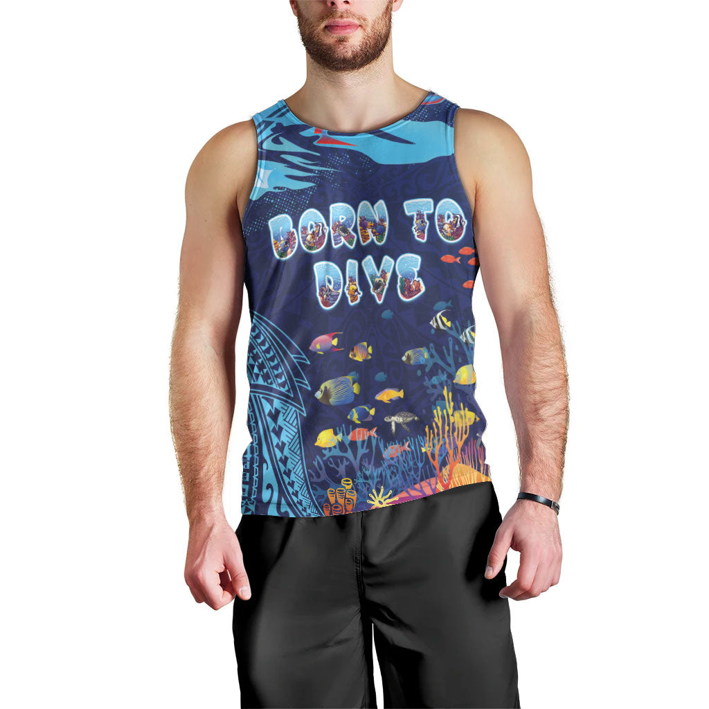 Personalized Hawaii Diving Men Tank Top Tribal Pattern with Ocean Floor LT03 - Polynesian Pride