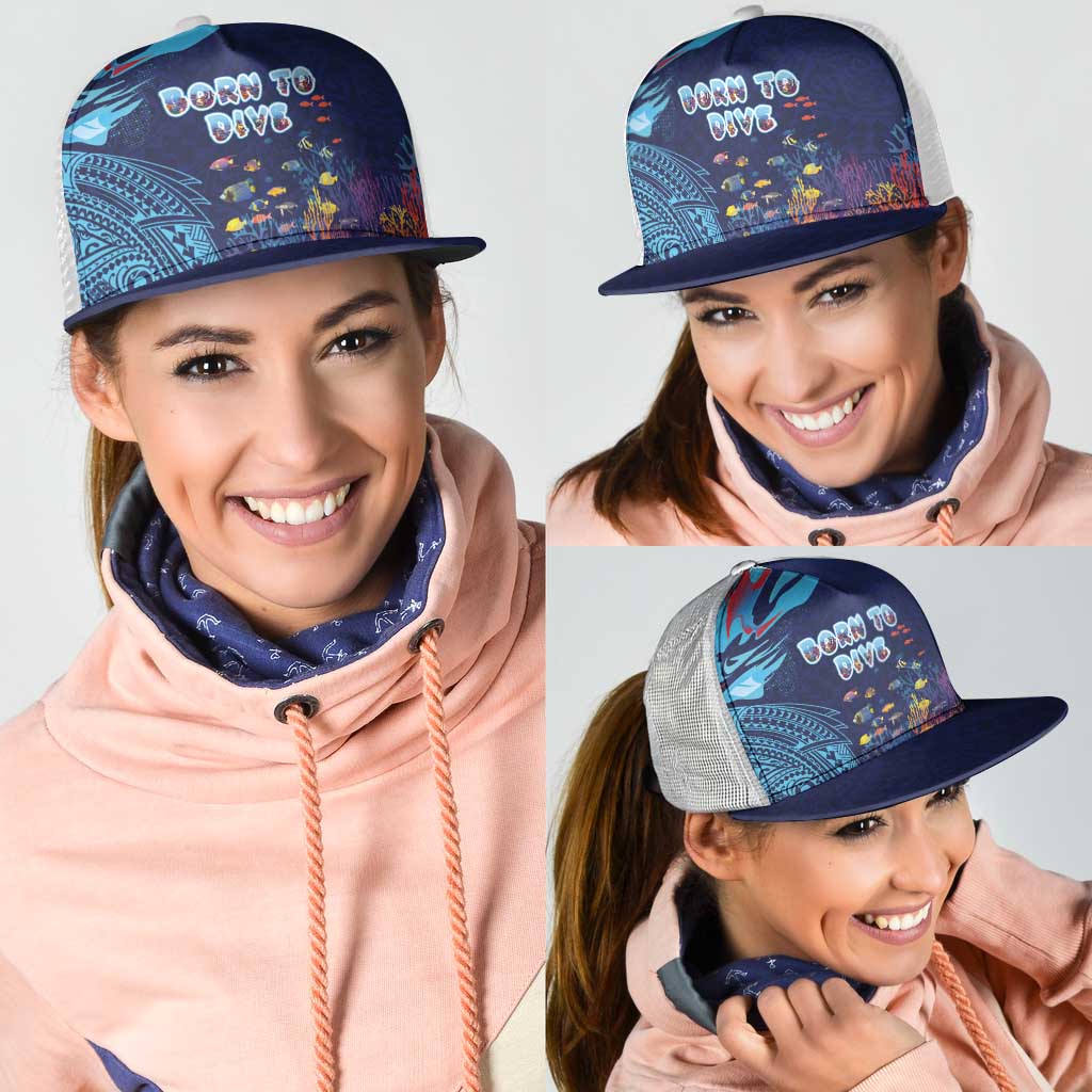 Hawaii Diving Mesh Trucker Cap Tribal Pattern with Ocean Floor LT03 - Polynesian Pride