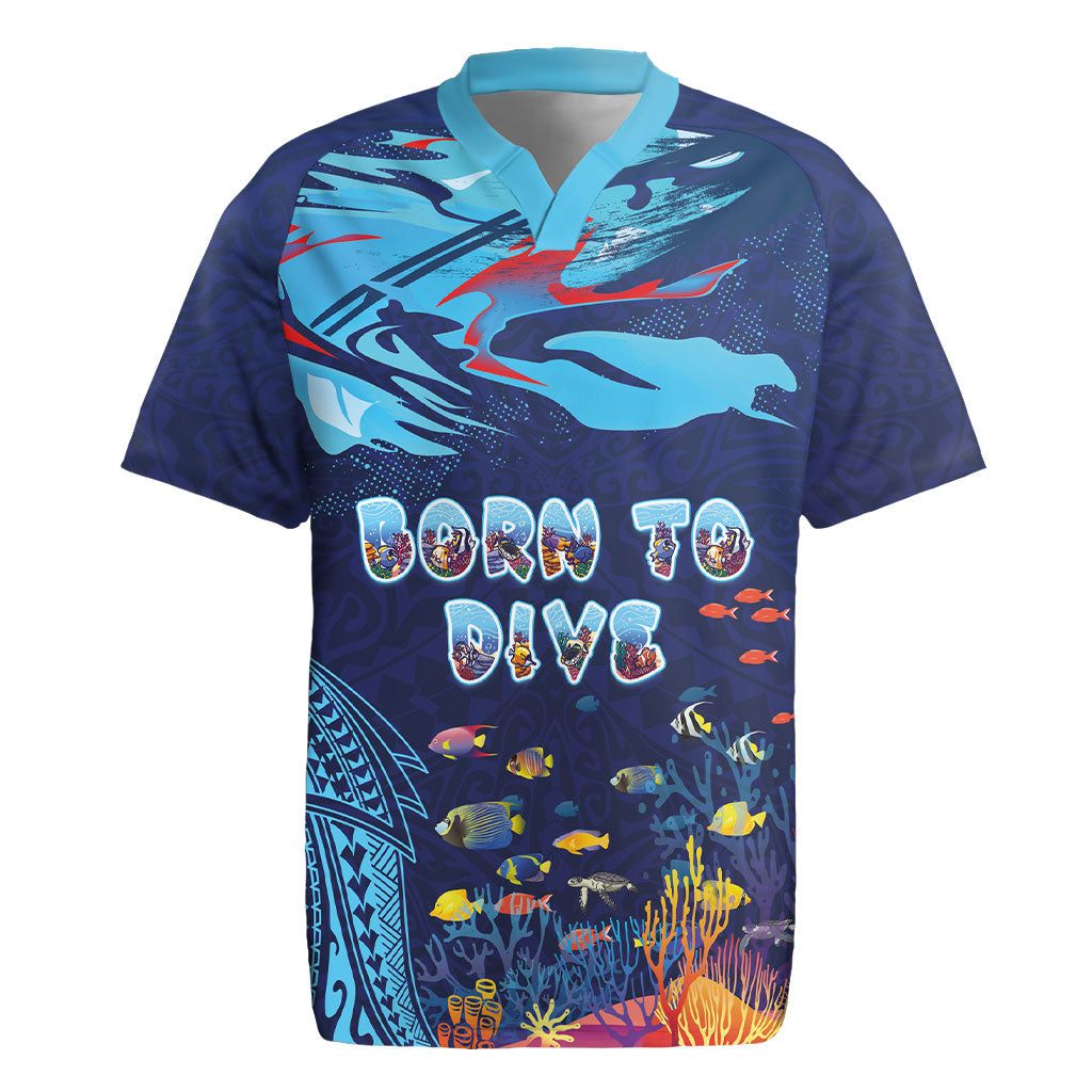 Personalized Hawaii Diving Rugby Jersey Tribal Pattern with Ocean Floor