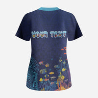 Personalized Hawaii Diving Scrub Top Tribal Pattern with Ocean Floor LT03 - Polynesian Pride