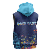 Personalized Hawaii Diving Sleeveless Hoodie Tribal Pattern with Ocean Floor LT03 - Polynesian Pride