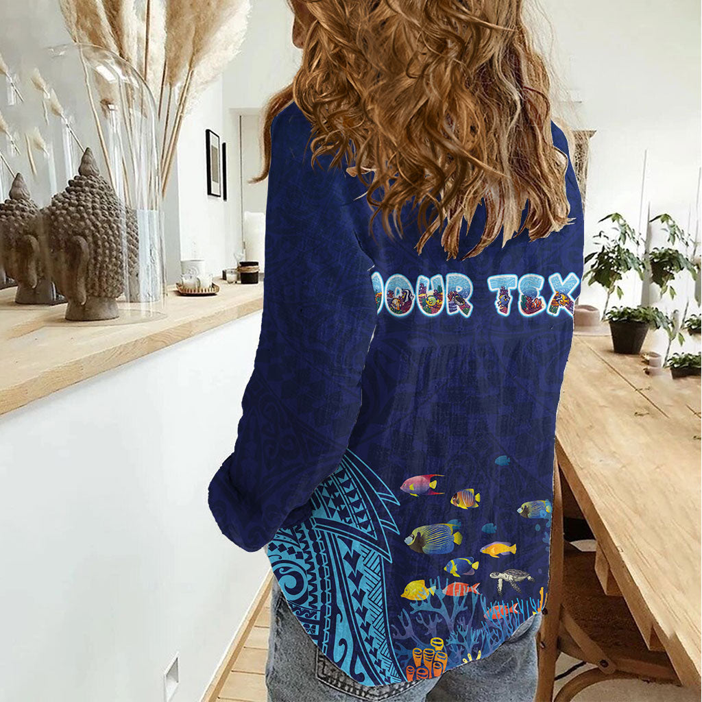 Personalized Hawaii Diving Women Casual Shirt Tribal Pattern with Ocean Floor LT03 - Polynesian Pride