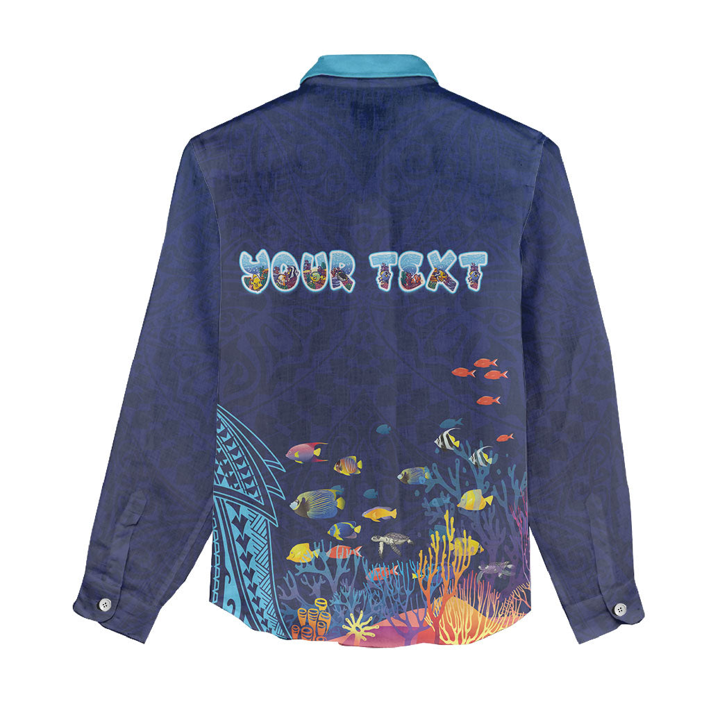 Personalized Hawaii Diving Women Casual Shirt Tribal Pattern with Ocean Floor LT03 - Polynesian Pride
