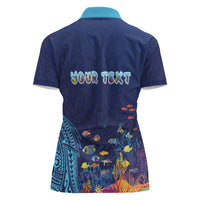 Personalized Hawaii Diving Women Polo Shirt Tribal Pattern with Ocean Floor LT03 - Polynesian Pride