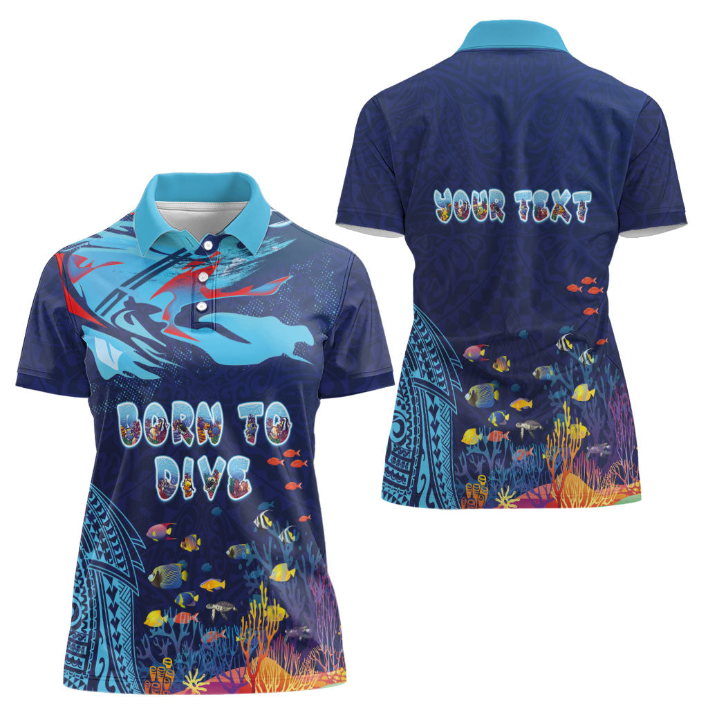 Personalized Hawaii Diving Women Polo Shirt Tribal Pattern with Ocean Floor LT03 - Polynesian Pride