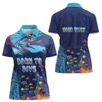 Personalized Hawaii Diving Women Polo Shirt Tribal Pattern with Ocean Floor LT03 - Polynesian Pride