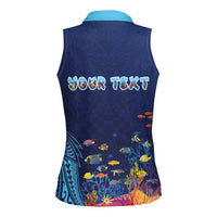 Personalized Hawaii Diving Women Sleeveless Polo Shirt Tribal Pattern with Ocean Floor LT03 - Polynesian Pride