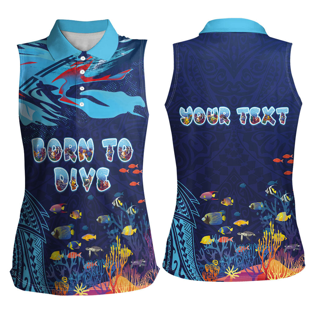 Personalized Hawaii Diving Women Sleeveless Polo Shirt Tribal Pattern with Ocean Floor LT03 - Polynesian Pride