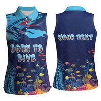 Personalized Hawaii Diving Women Sleeveless Polo Shirt Tribal Pattern with Ocean Floor LT03 - Polynesian Pride