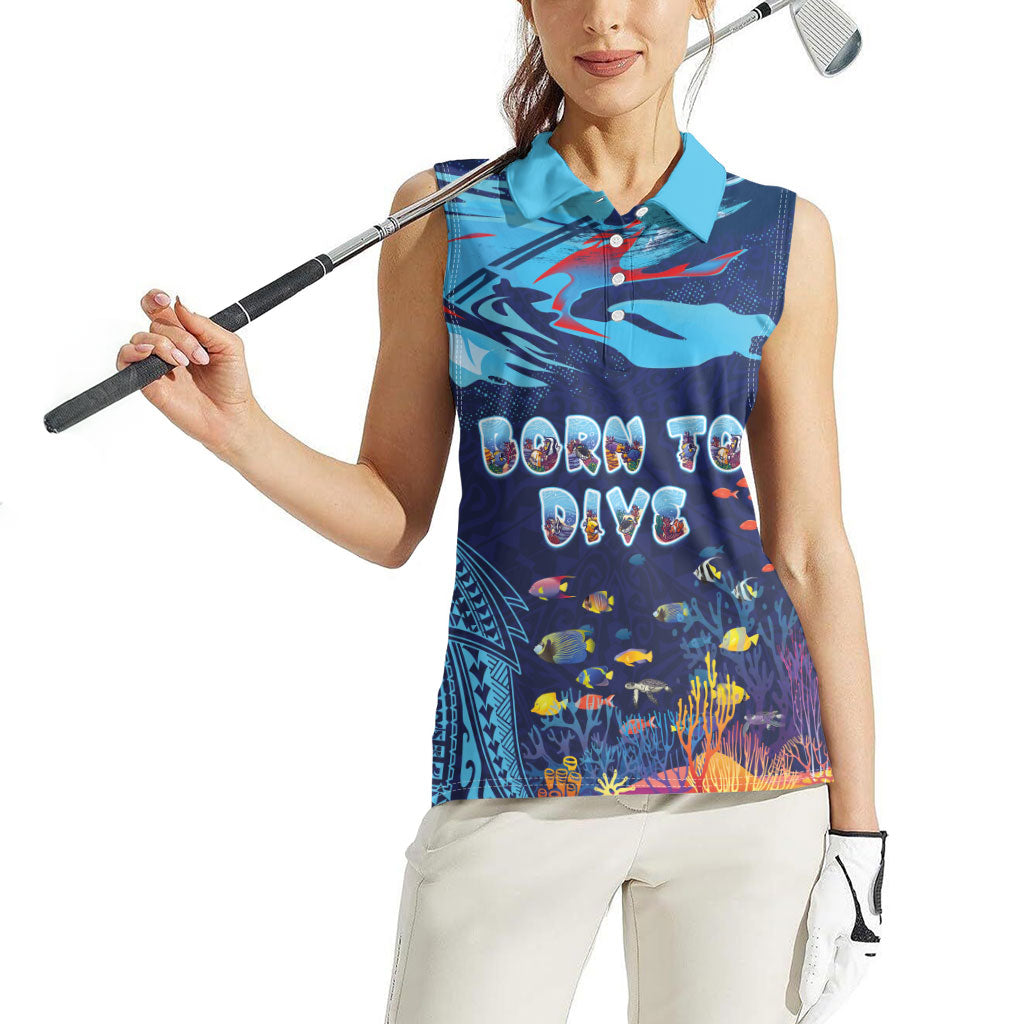 Personalized Hawaii Diving Women Sleeveless Polo Shirt Tribal Pattern with Ocean Floor LT03 - Polynesian Pride