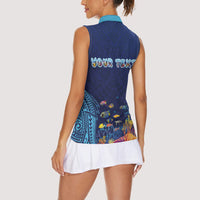 Personalized Hawaii Diving Women Sleeveless Polo Shirt Tribal Pattern with Ocean Floor LT03 - Polynesian Pride