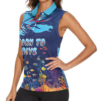 Personalized Hawaii Diving Women Sleeveless Polo Shirt Tribal Pattern with Ocean Floor LT03 - Polynesian Pride