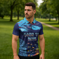 Personalized Hawaii Diving Zipper Polo Shirt Tribal Pattern with Ocean Floor LT03 - Polynesian Pride