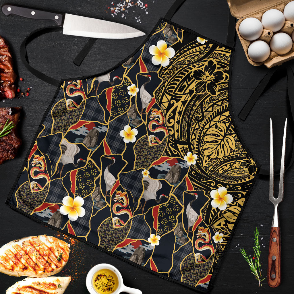 Hawaiian and Japanese Apron Polynesian Tattoo with Japanese Culture Kintsugi Style LT03 Multicolor - Polynesian Pride