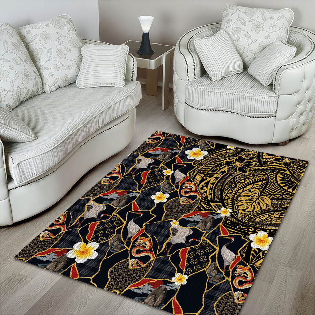 Hawaiian and Japanese Area Rug Polynesian Tattoo with Japanese Culture Kintsugi Style LT03 - Polynesian Pride
