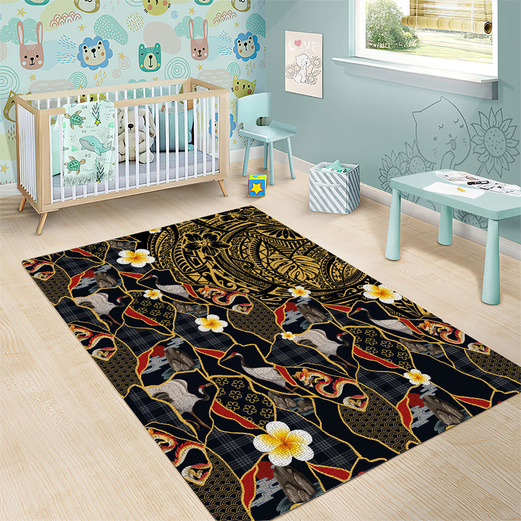 Hawaiian and Japanese Area Rug Polynesian Tattoo with Japanese Culture Kintsugi Style LT03 - Polynesian Pride