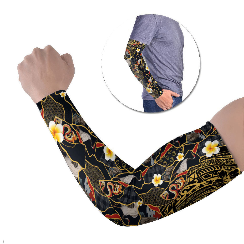 Hawaiian and Japanese Arm Sleeves Polynesian Tattoo with Japanese Culture Kintsugi Style LT03 Set of 2 Multicolor - Polynesian Pride