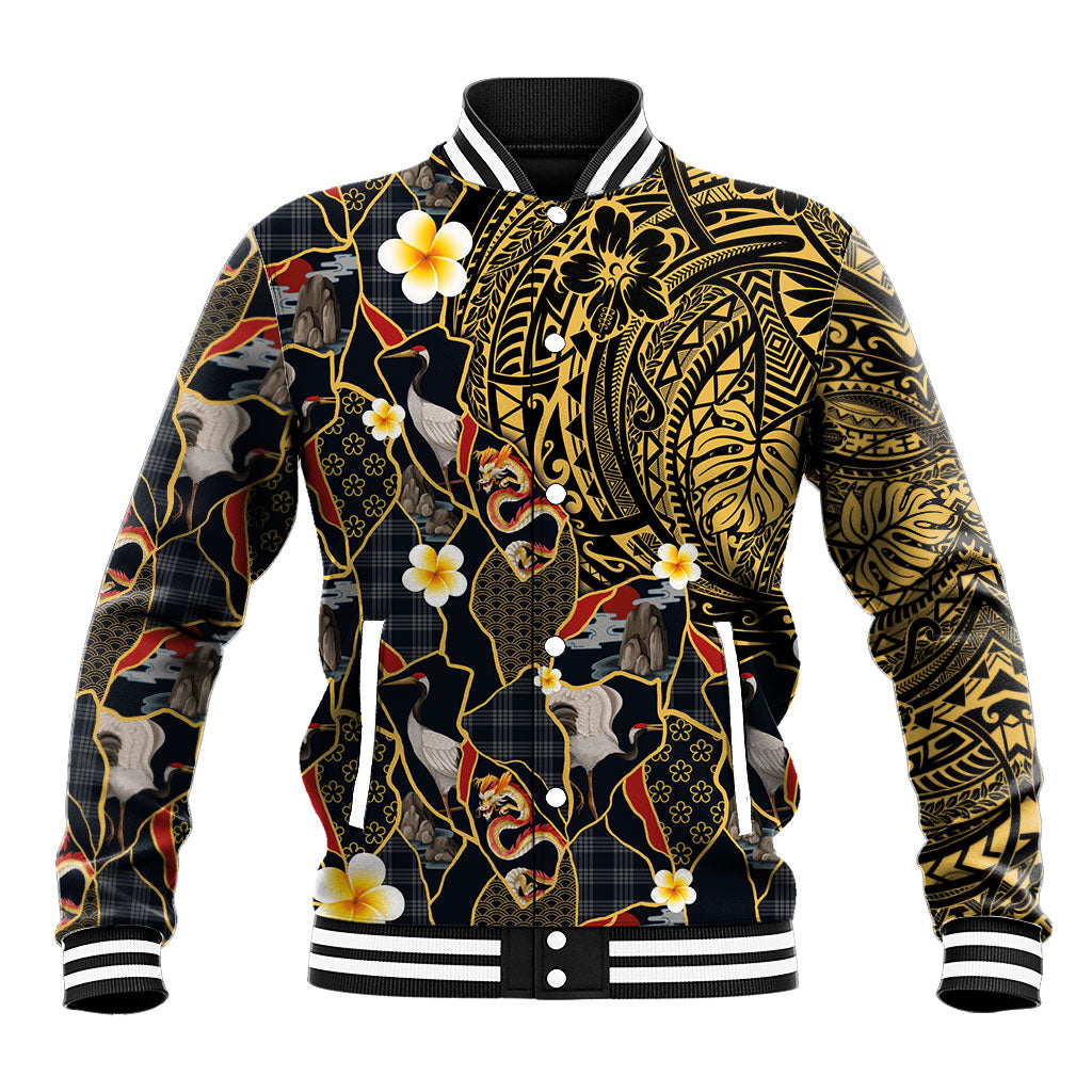 Hawaiian and Japanese Baseball Jacket Polynesian Tattoo with Japanese Culture Kintsugi Style LT03 Unisex Multicolor - Polynesian Pride