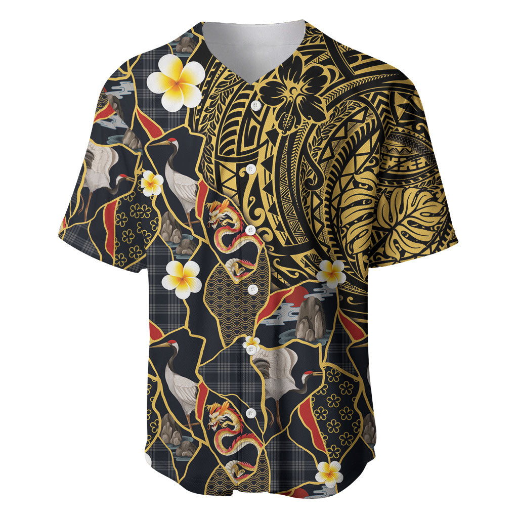 Hawaiian and Japanese Baseball Jersey Polynesian Tattoo with Japanese Culture Kintsugi Style LT03 Multicolor - Polynesian Pride