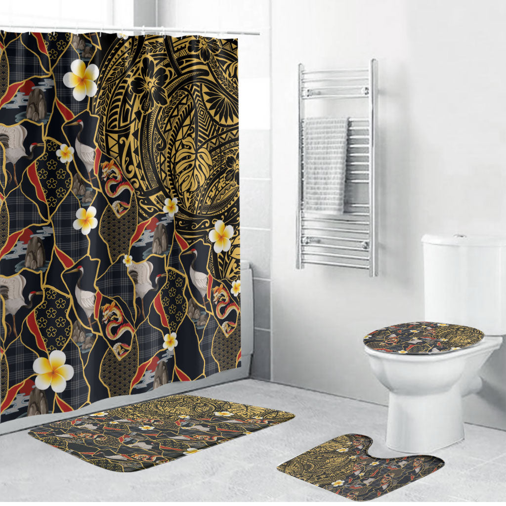 Hawaiian and Japanese Bathroom Set Polynesian Tattoo with Japanese Culture Kintsugi Style LT03 Bathroom Set (4 pcs) Multicolor - Polynesian Pride