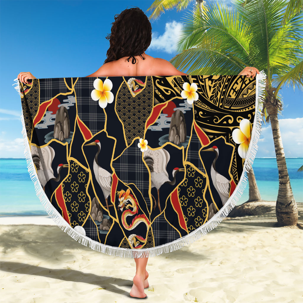 Hawaiian and Japanese Beach Blanket Polynesian Tattoo with Japanese Culture Kintsugi Style LT03 - Polynesian Pride