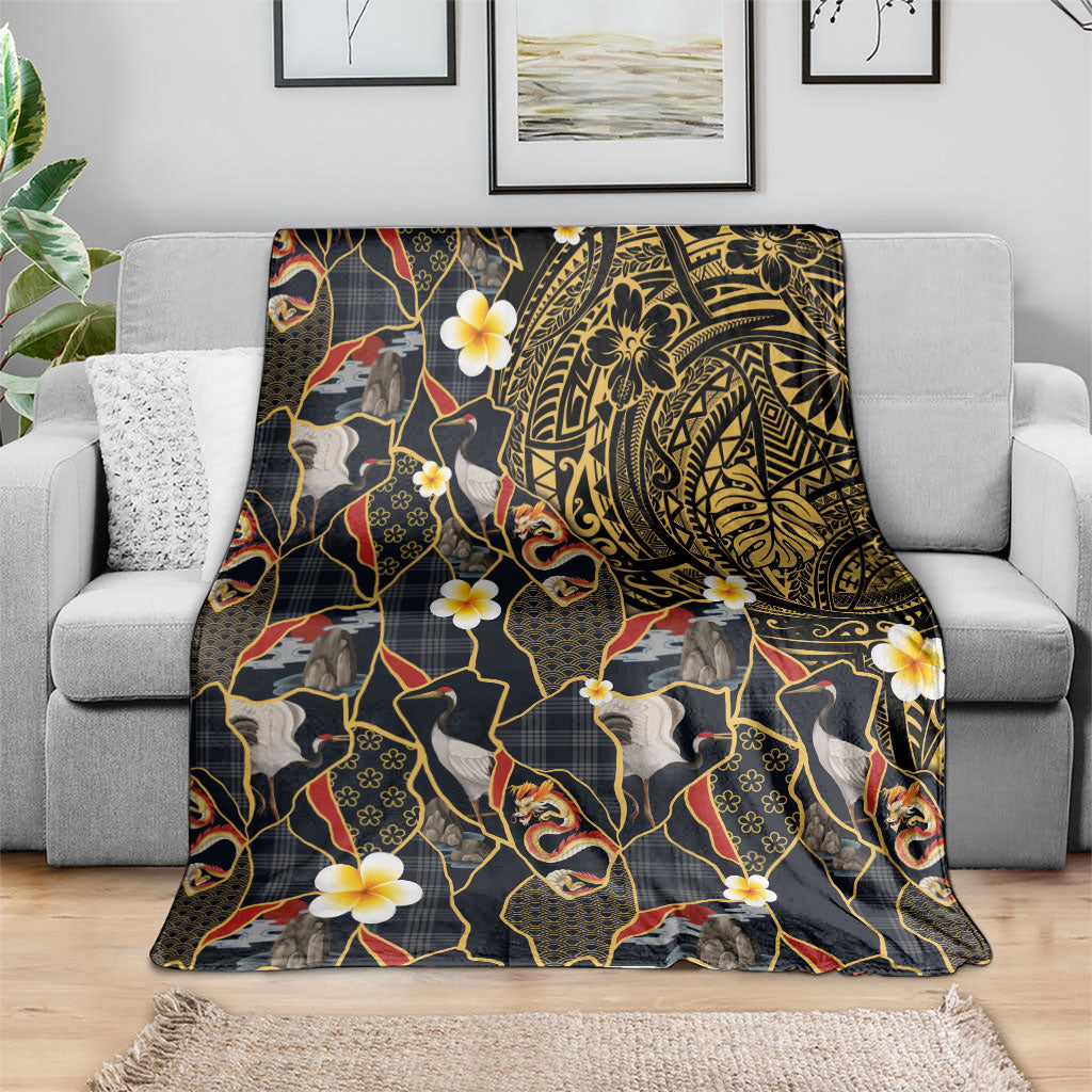 Hawaiian and Japanese Blanket Polynesian Tattoo with Japanese Culture Kintsugi Style LT03 - Polynesian Pride