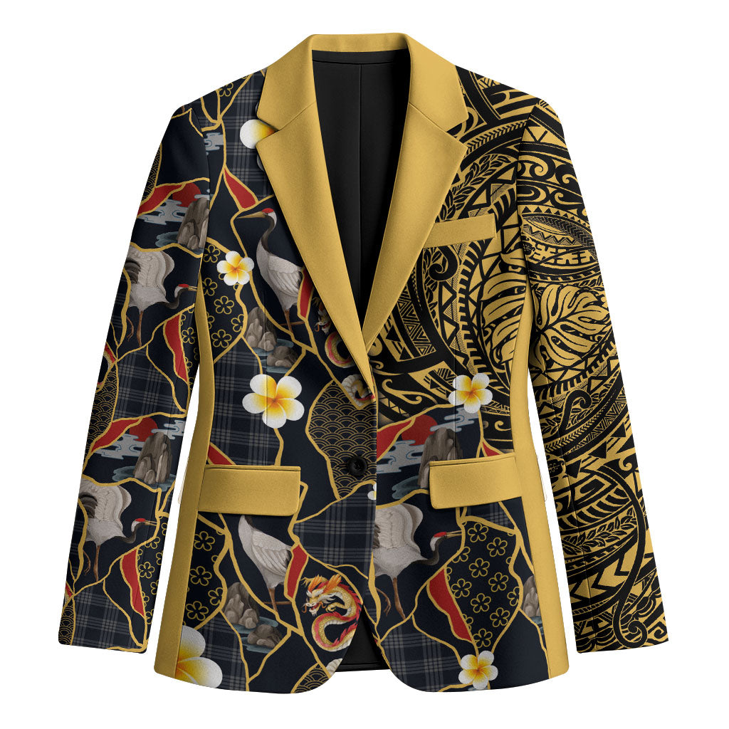 Hawaiian and Japanese Blazer Polynesian Tattoo with Japanese Culture Kintsugi Style LT03 Unisex Multicolor - Polynesian Pride
