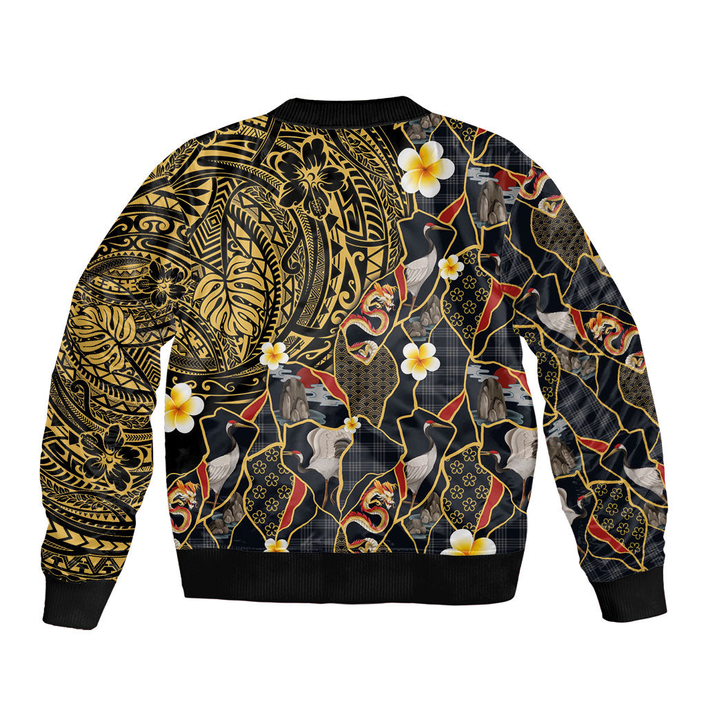 Hawaiian and Japanese Bomber Jacket Polynesian Tattoo with Japanese Culture Kintsugi Style LT03 - Polynesian Pride