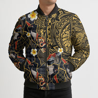 Hawaiian and Japanese Bomber Puffer Jacket Polynesian Tattoo with Japanese Culture Kintsugi Style LT03 - Polynesian Pride