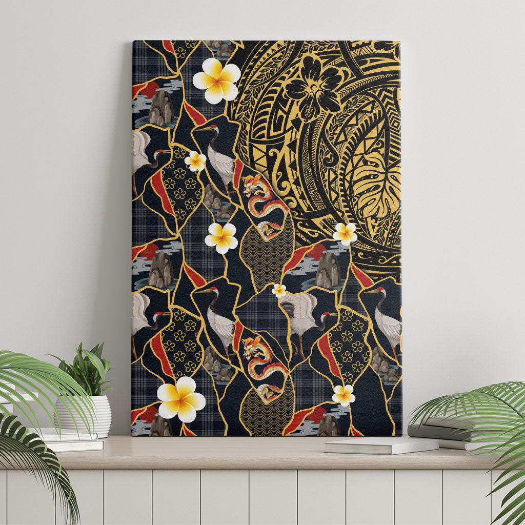 Hawaiian and Japanese Canvas Wall Art Polynesian Tattoo with Japanese Culture Kintsugi Style LT03 - Polynesian Pride