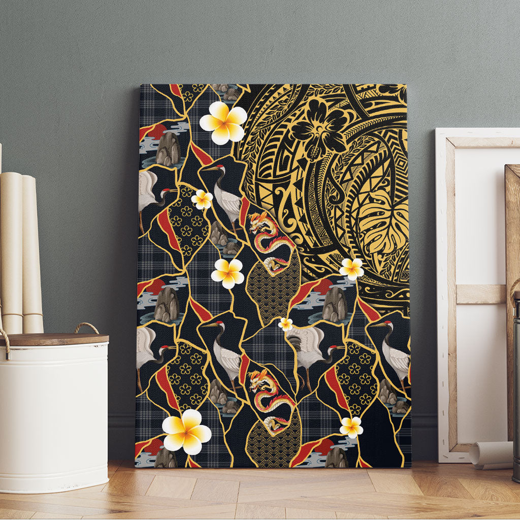 Hawaiian and Japanese Canvas Wall Art Polynesian Tattoo with Japanese Culture Kintsugi Style LT03 - Polynesian Pride