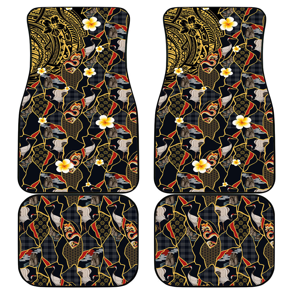Hawaiian and Japanese Car Mats Polynesian Tattoo with Japanese Culture Kintsugi Style LT03 - Polynesian Pride